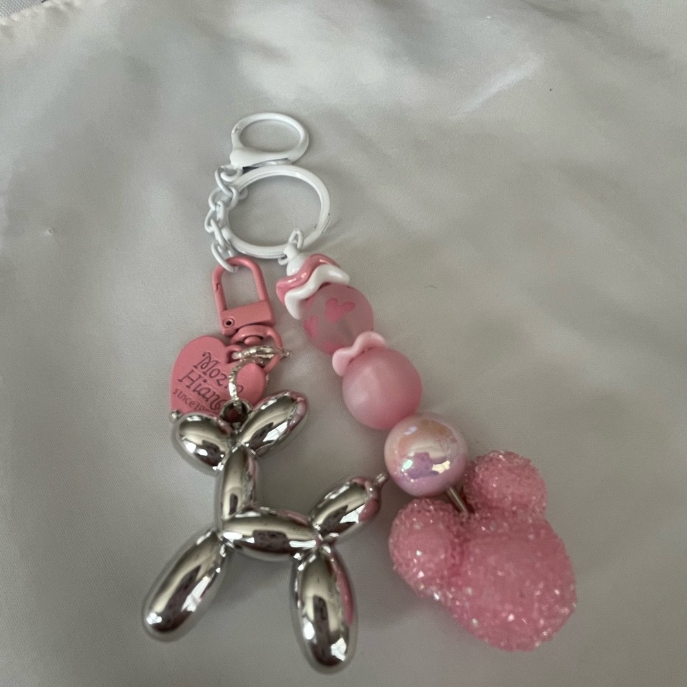 Pink and Silver Balloon Dog Keychain